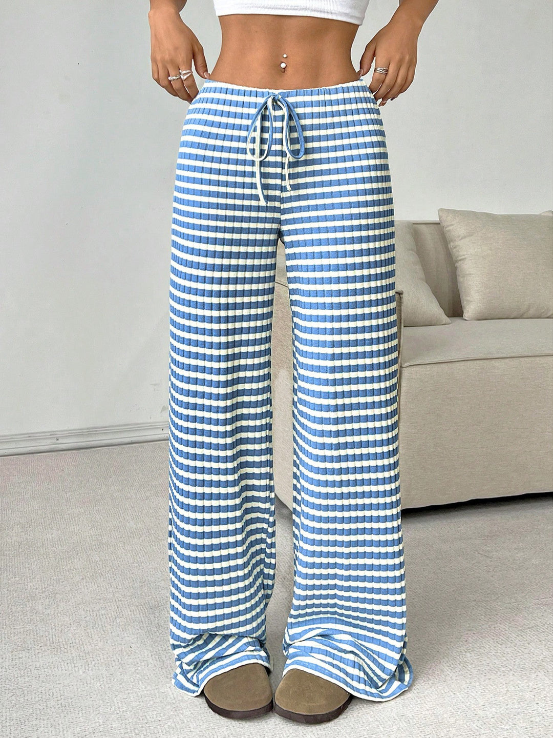 Blue Striped Straight Fit Pant