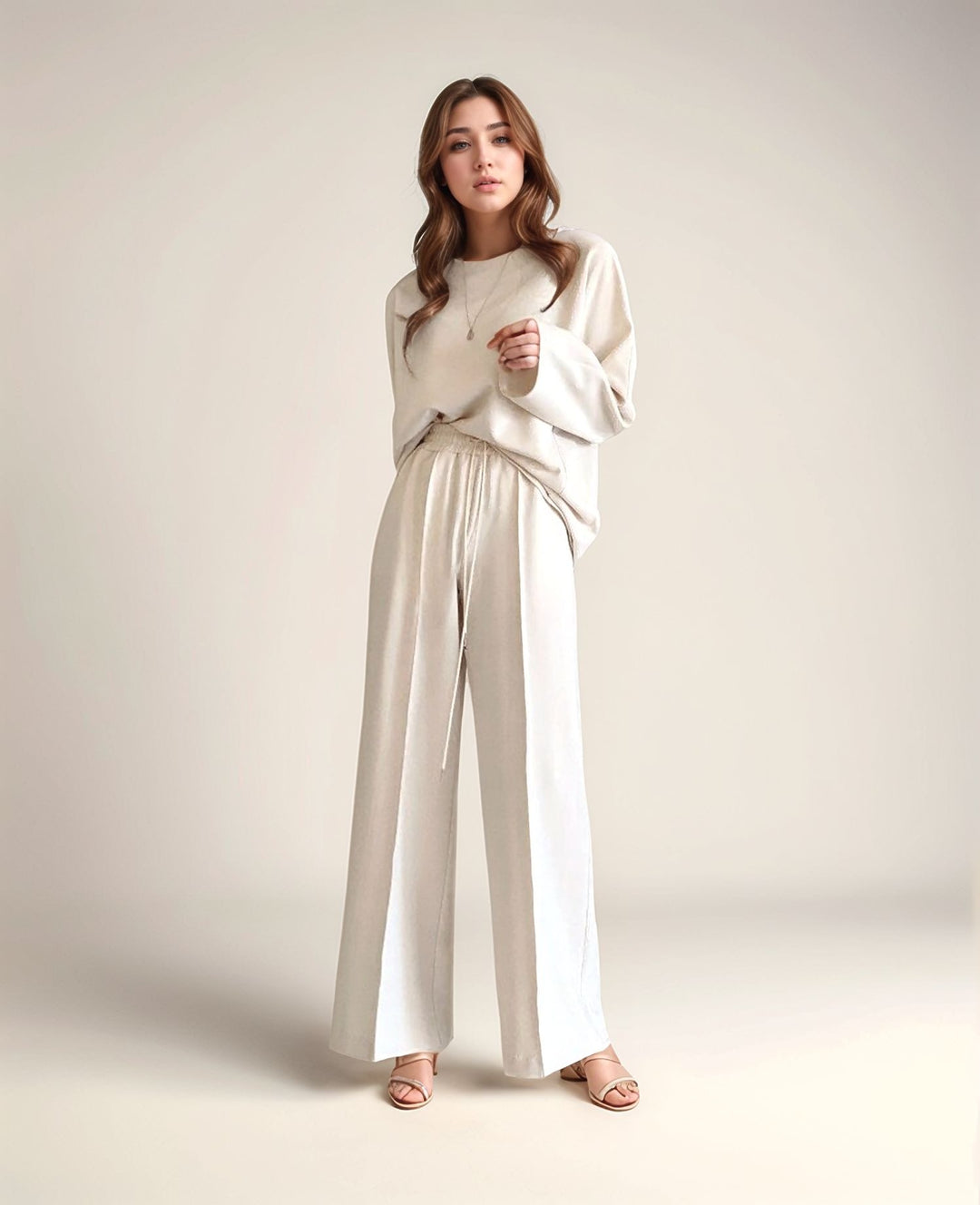 Solid Beige Relaxed Top And Pant Co-Ord Set