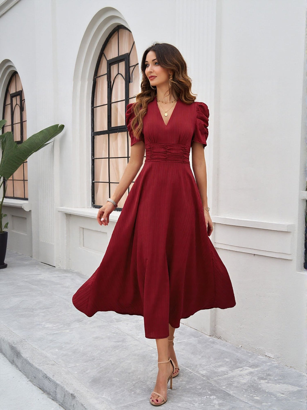 Red Fit And Flare Midi Dress
