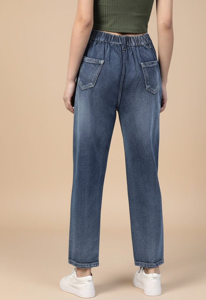 Blue Distress Effect Denim Jeans