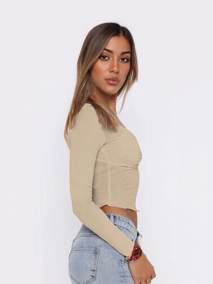 Cream Fitted Knit Top With Twist Detail At Front