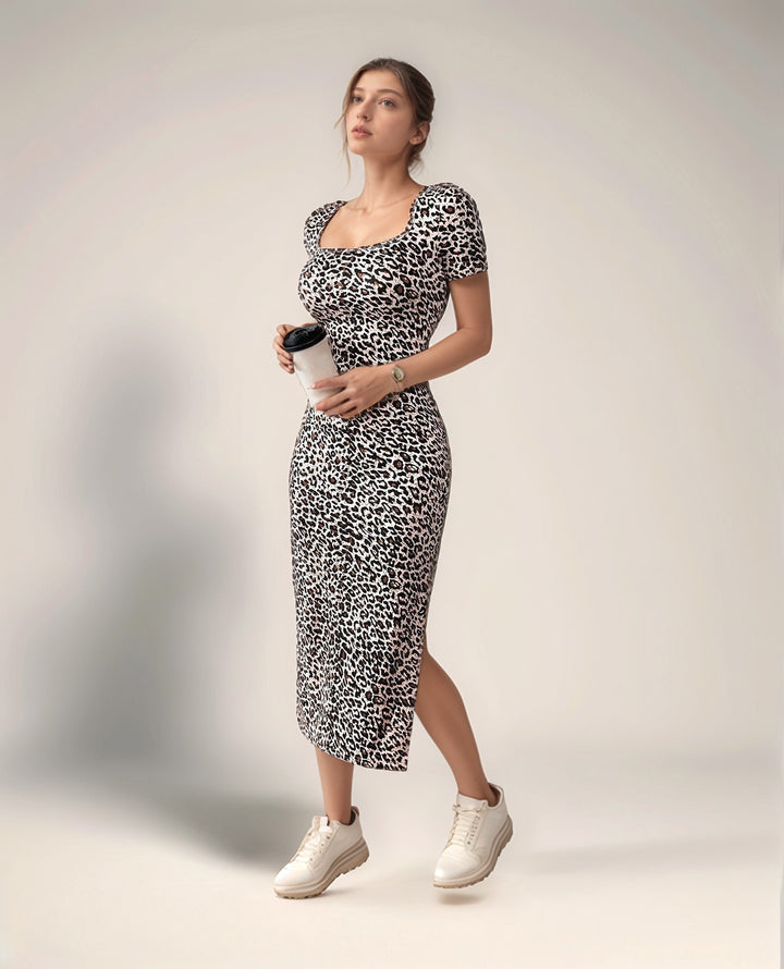 Black Animal Print Short Sleeves Dress