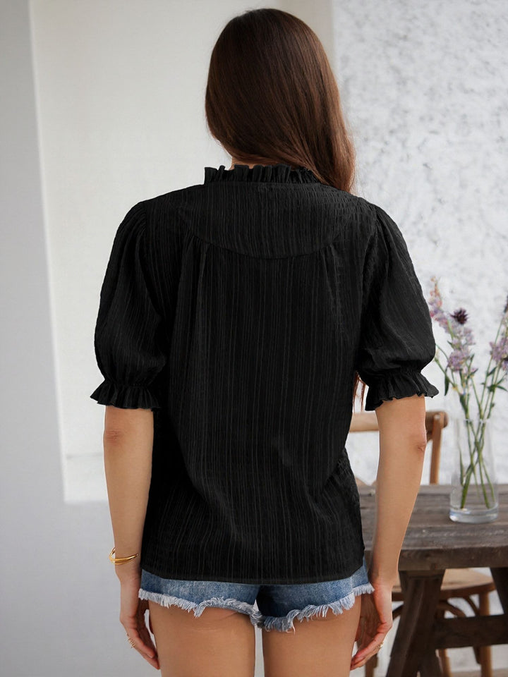 Black Peasant Top With Button Detail