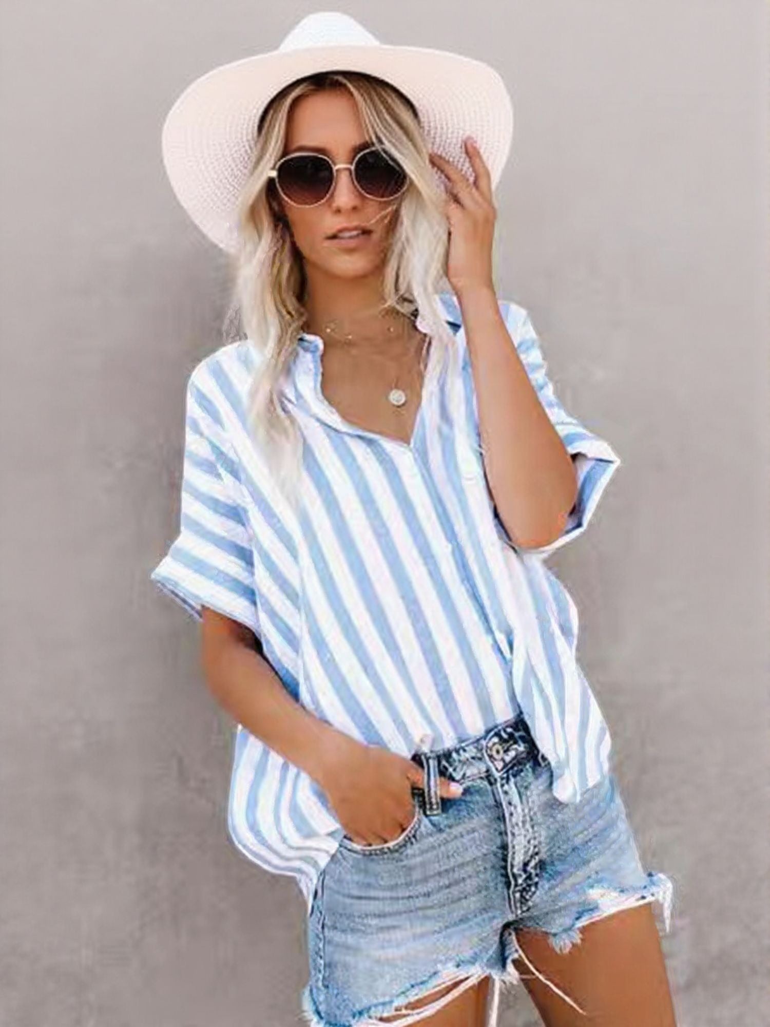 Light Blue Oversized Striped Shirt