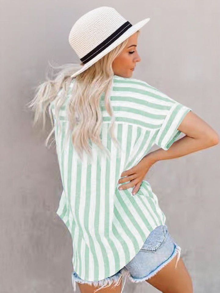 Sea Green Oversized Striped Shirt