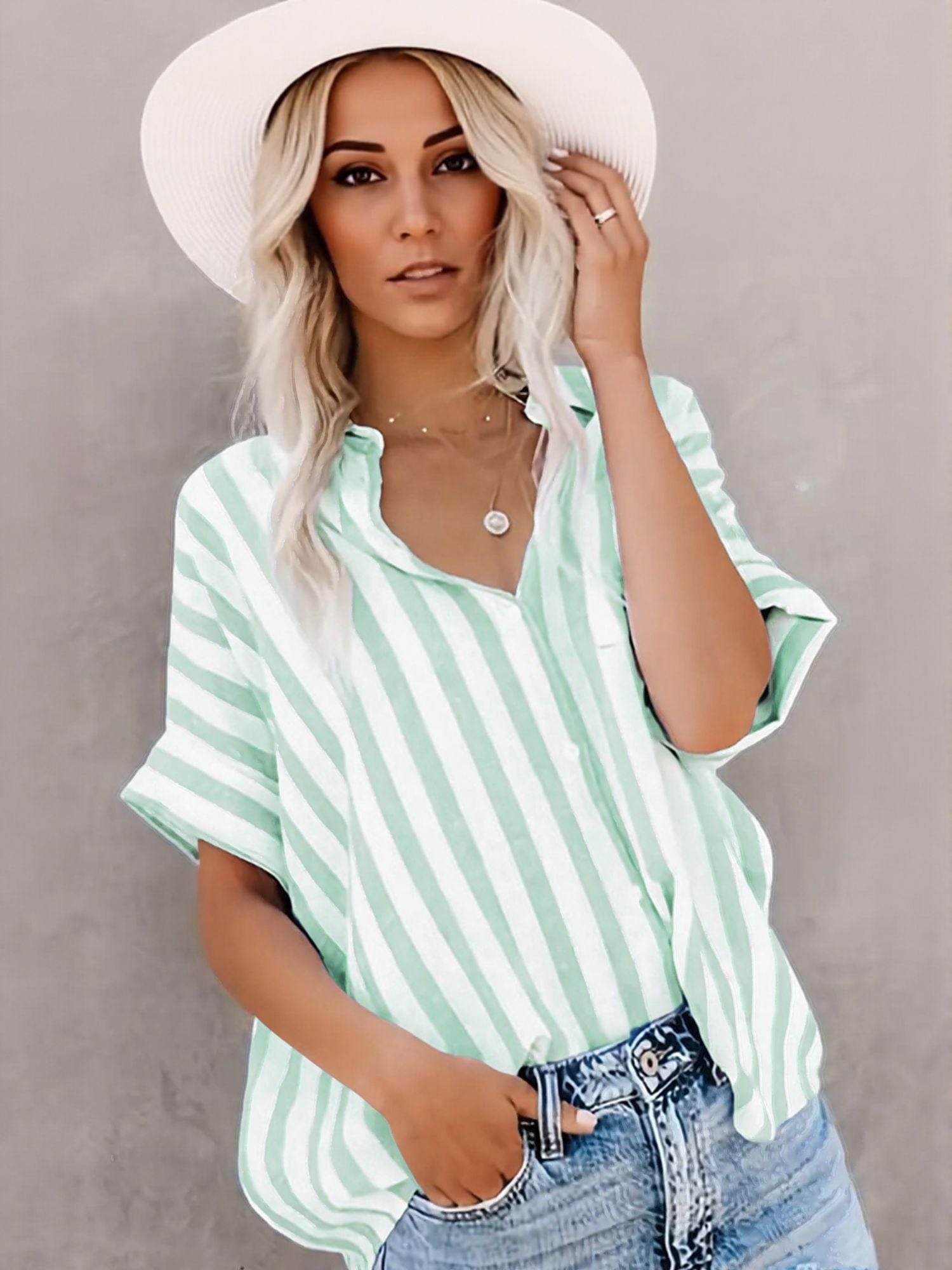 Sea Green Oversized Striped Shirt
