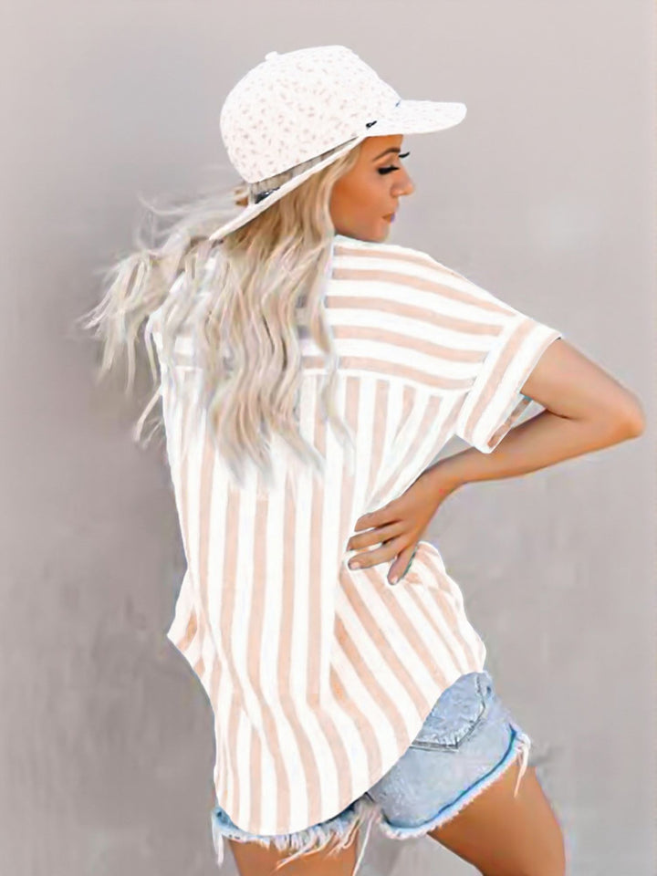 Coral Oversized Striped Shirt