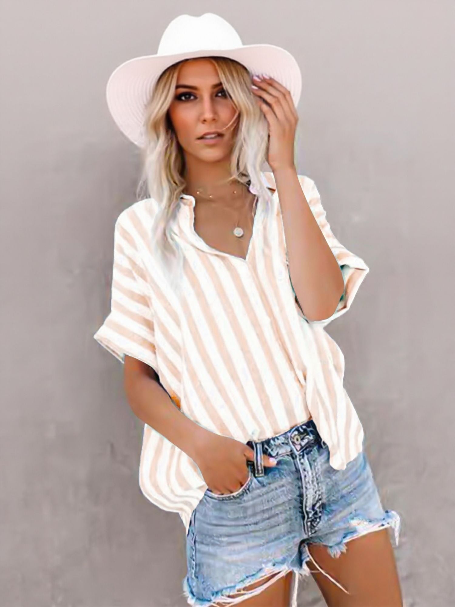 Coral Oversized Striped Shirt