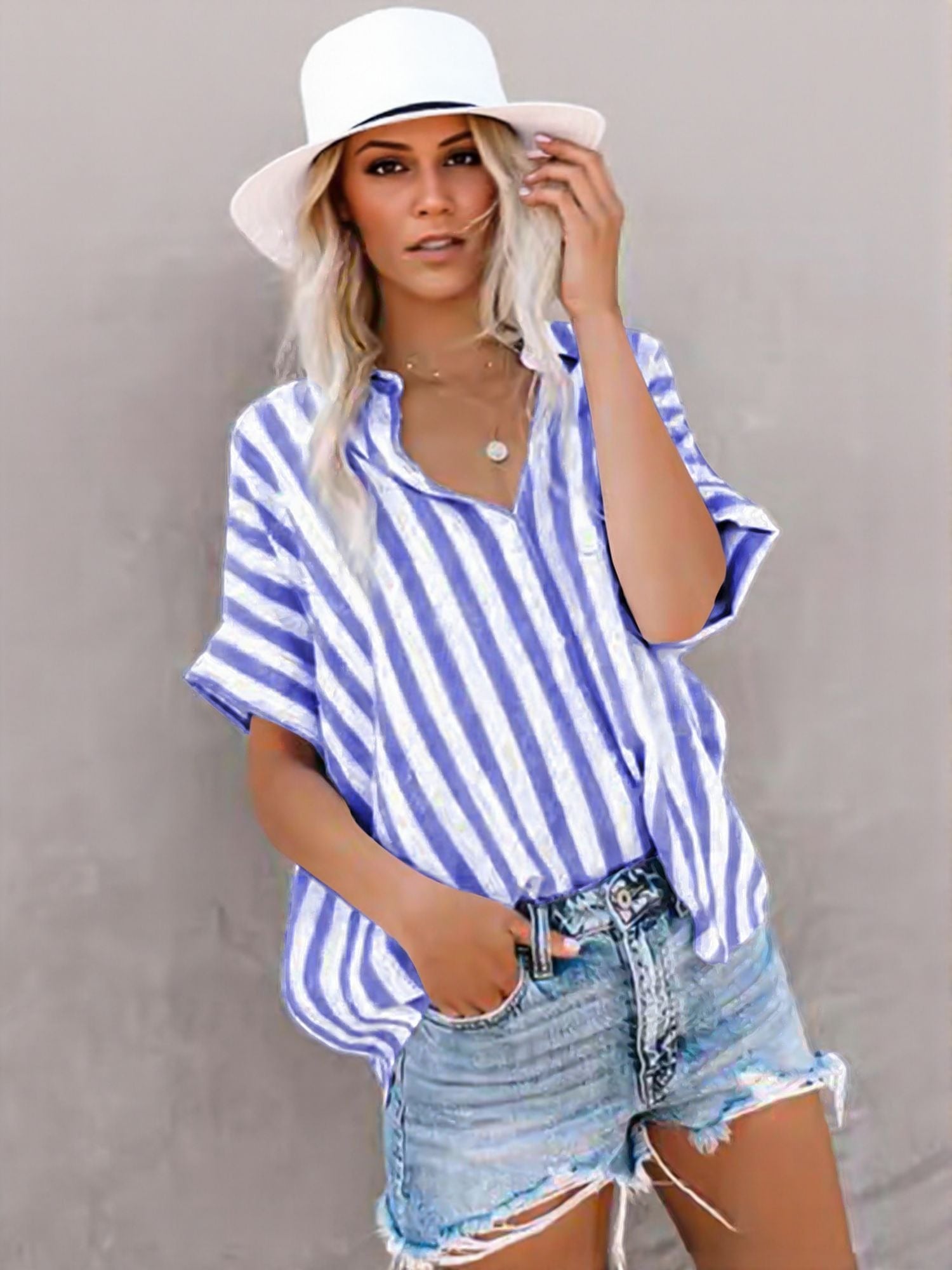 Blue Oversized Striped Shirt