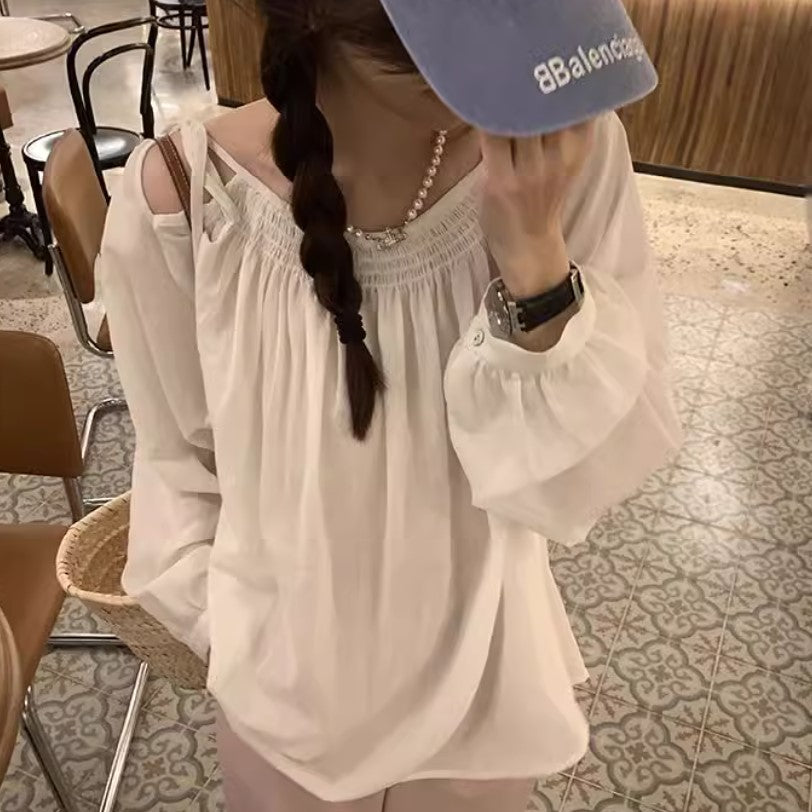 White Cold Shoulder Tie Up Top