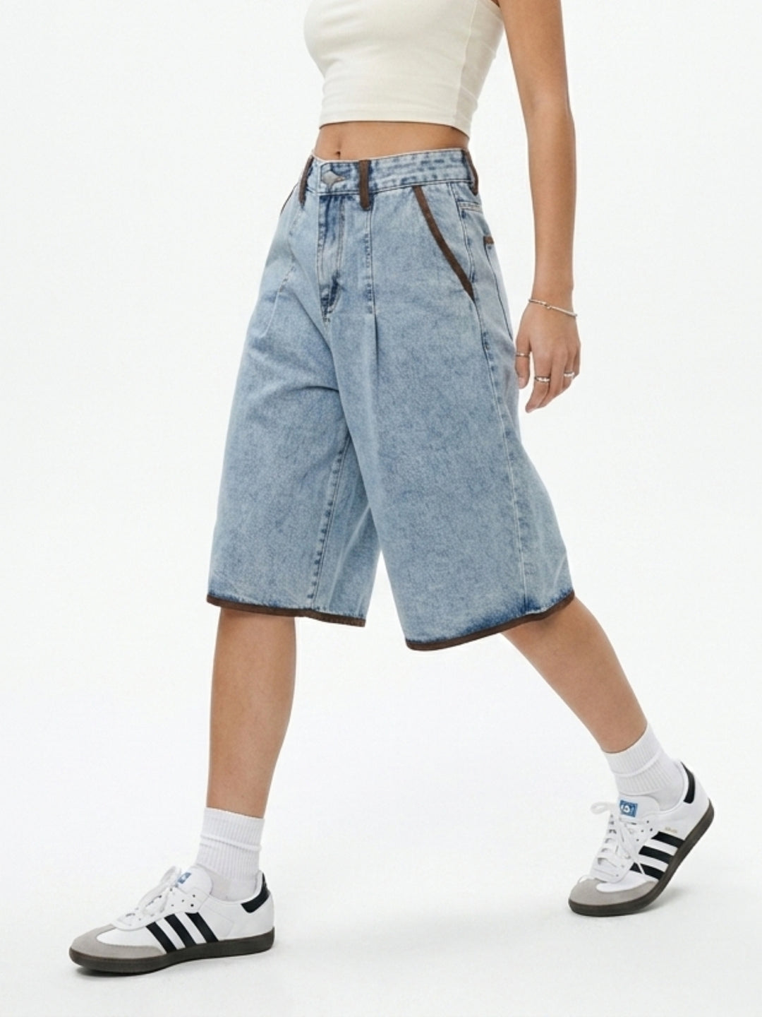 Light Blue Contrast Hem Bermuda Shorts