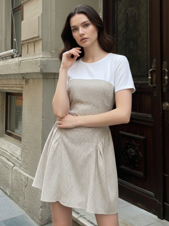 Multi Mini check dress with flared skirt.