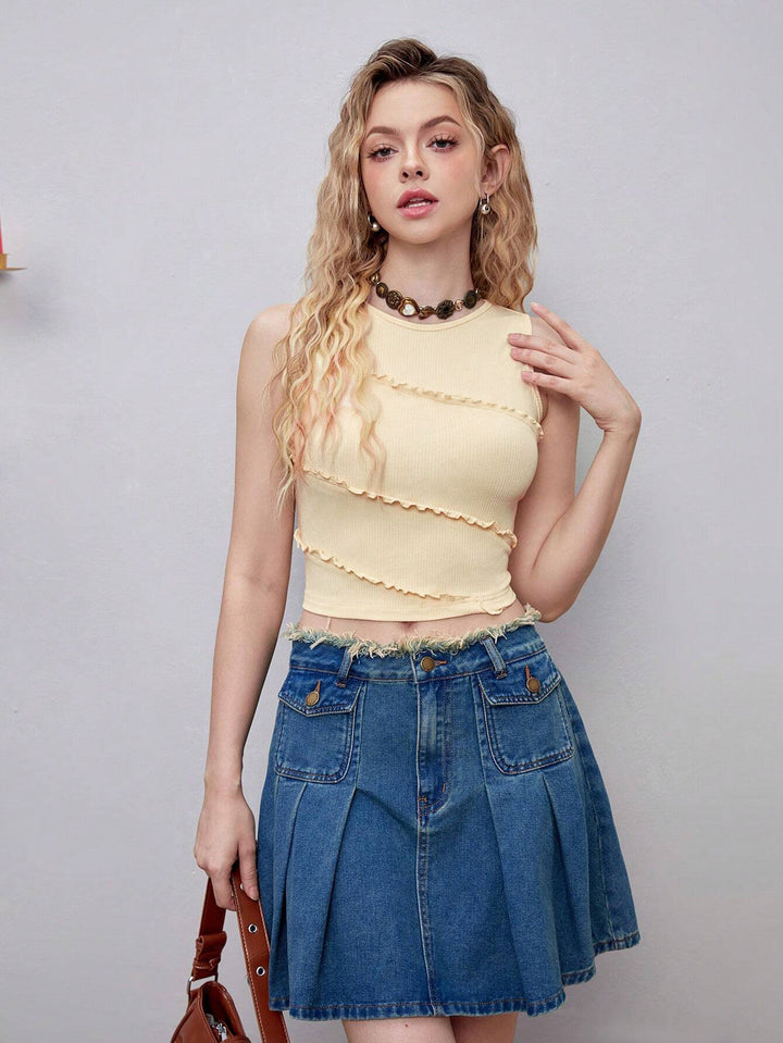 Yellow Basic Solid Tank With Tiered Frills