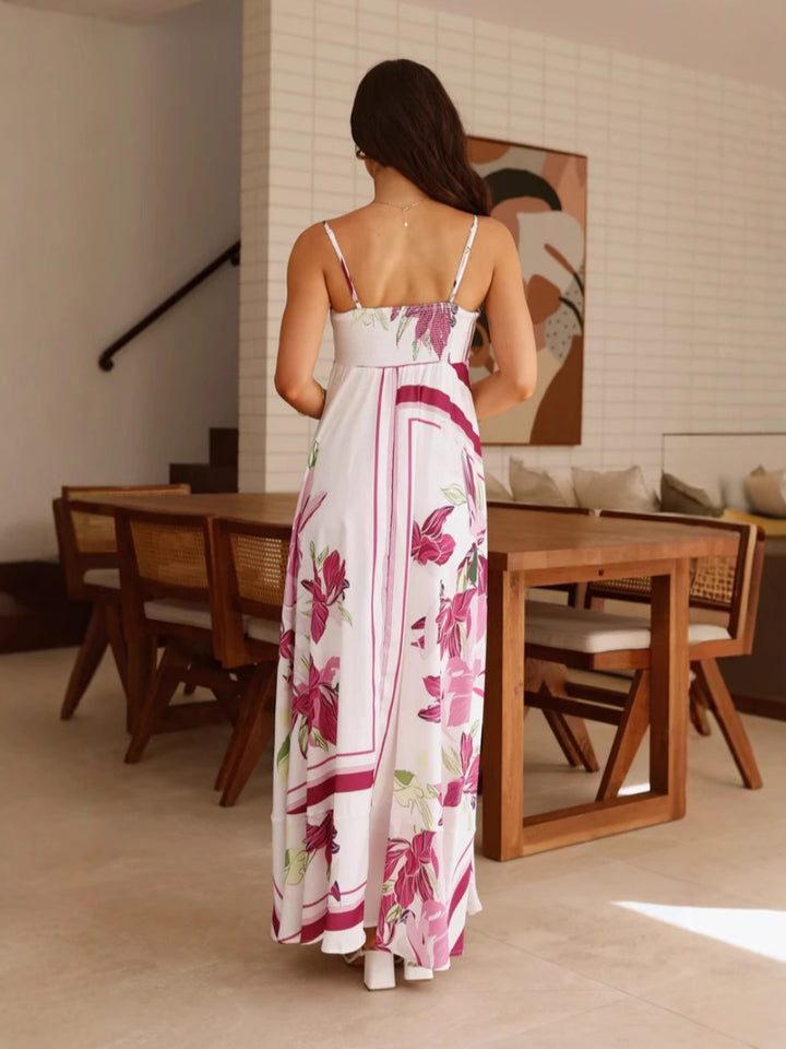 White Spaghetti Strap Abstract Printed Dress
