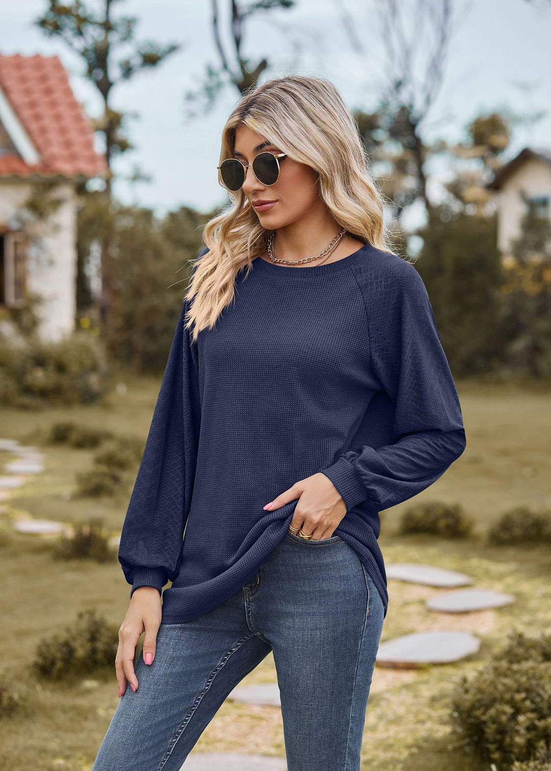 Navy Blue Full Sleeve Round Neck Sweaters