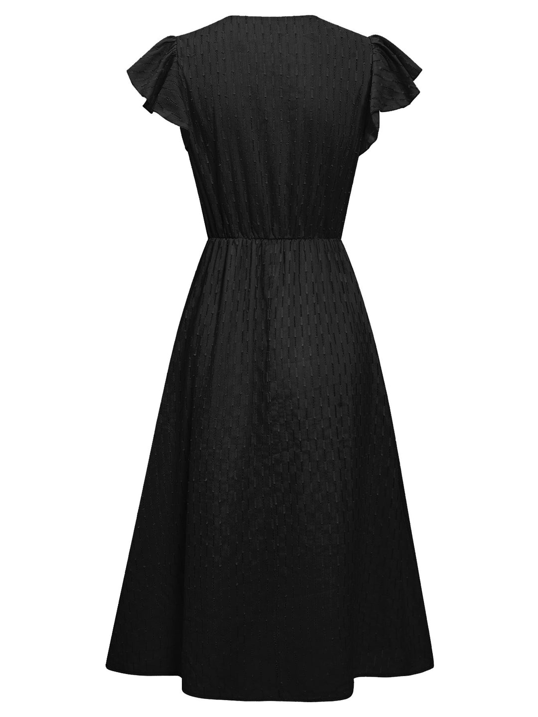 Black Textured Flutter Slleved Dress