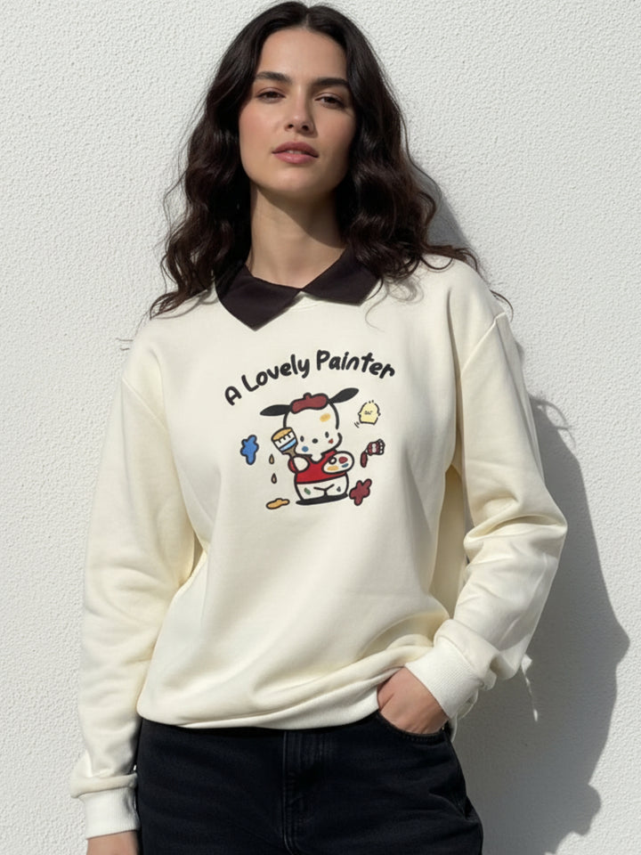 White Graphic Oversized Sweatshirt