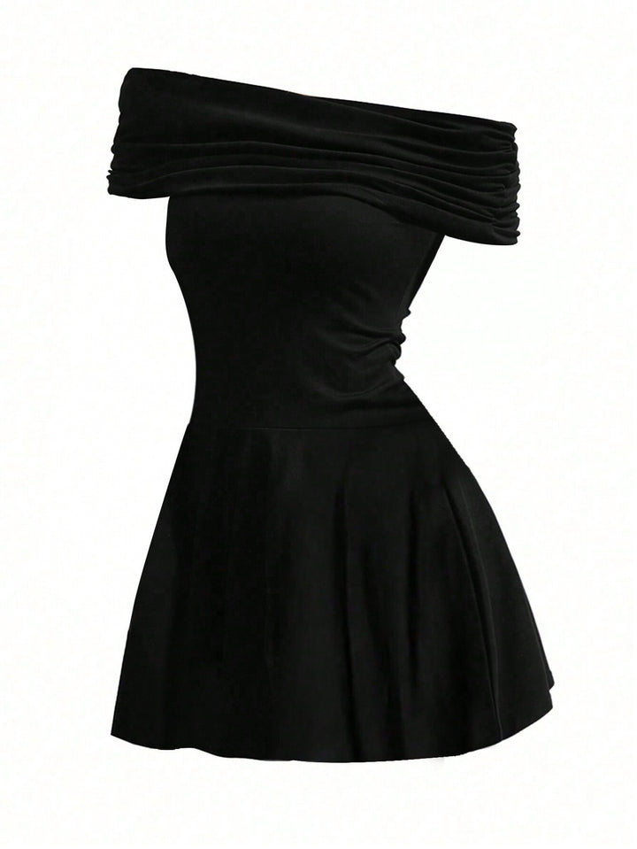 Black Off Shoulder Fitted Dress