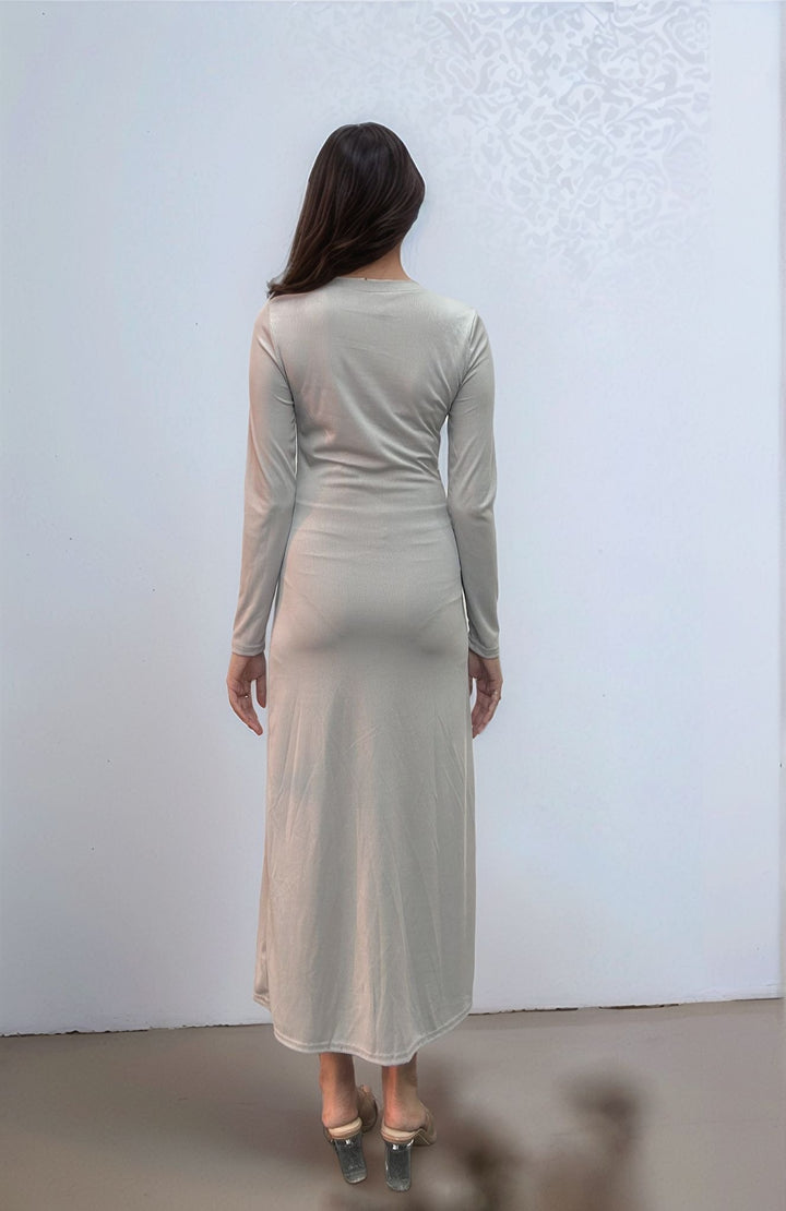Grey Button Down Rib Fitted Dress