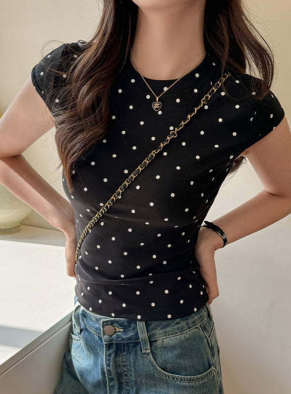 Black Polka Dot Crew Neck T-Shirt