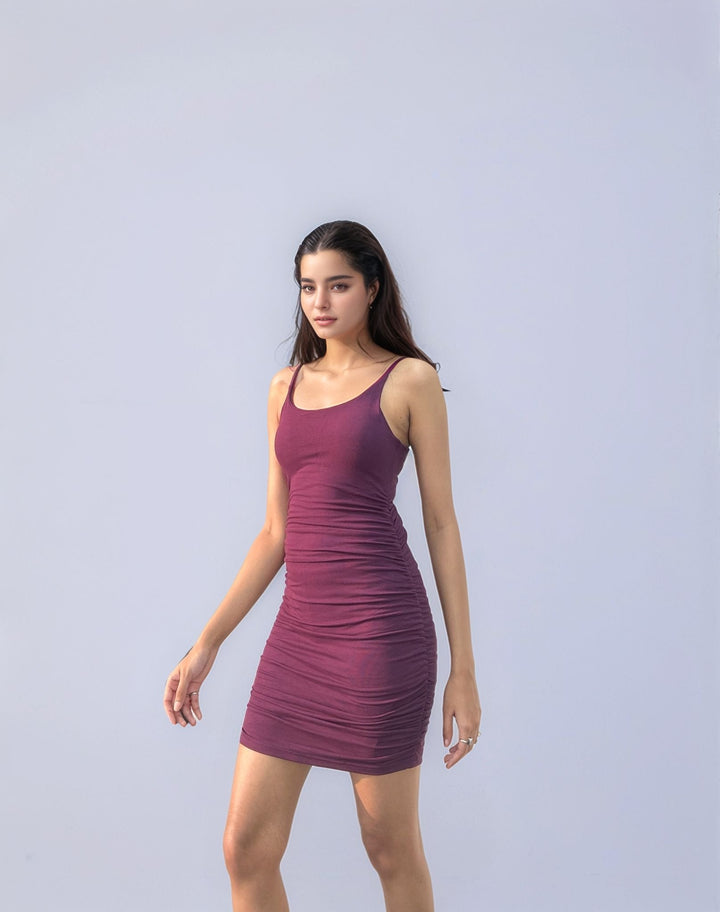 Burgundy Side Ruched Cami Dress