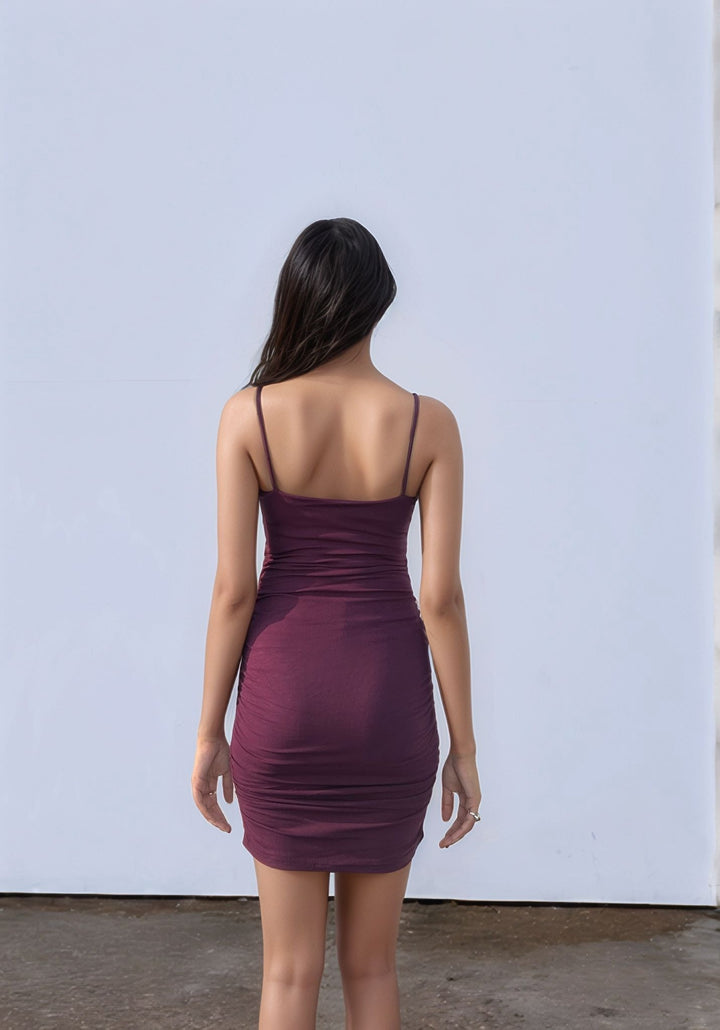 Burgundy Side Ruched Cami Dress