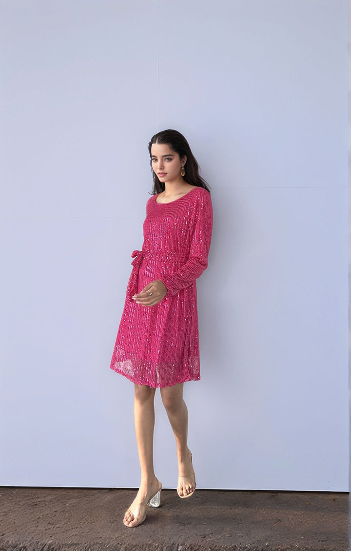 Pink Sequined Mini Dress