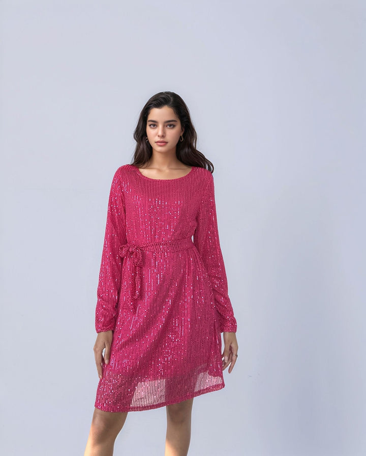 Pink Sequined Mini Dress