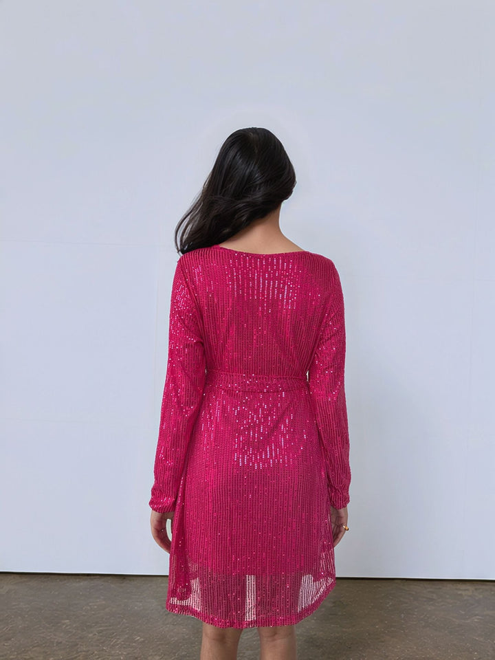Pink Sequined Mini Dress
