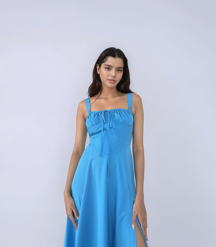 Blue Corset Slit Dress