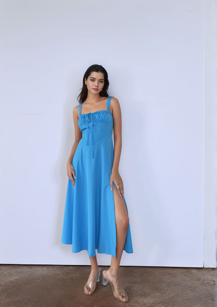 Blue Corset Slit Dress