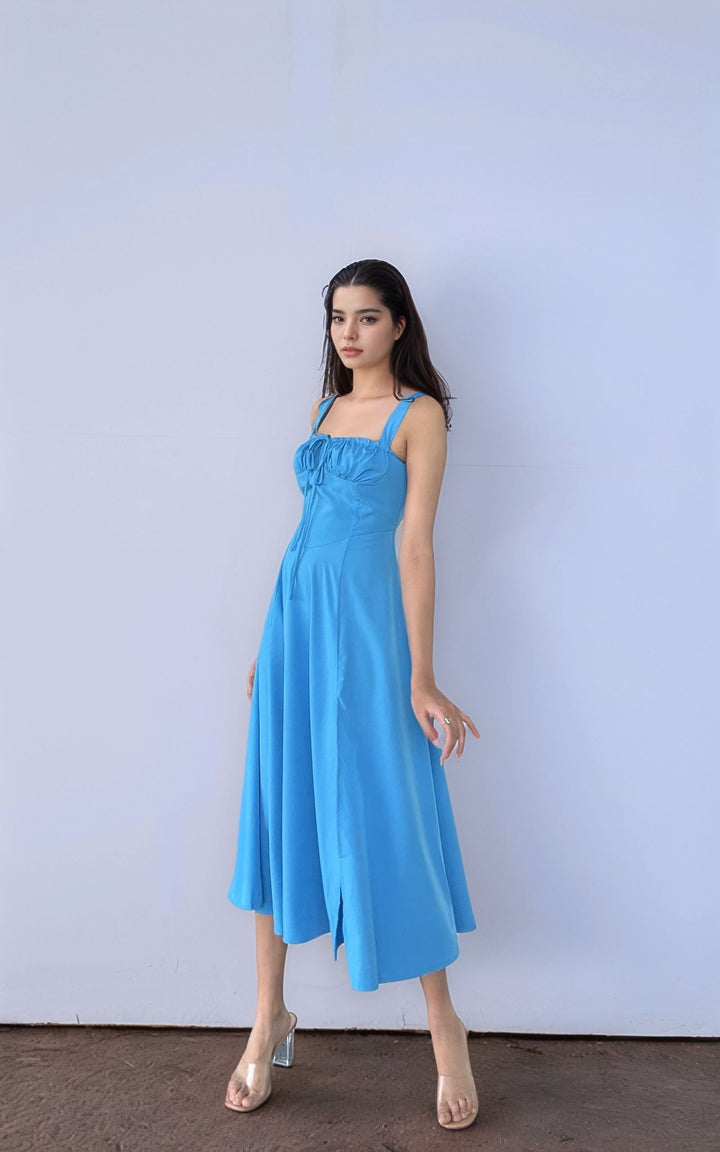 Blue Corset Slit Dress