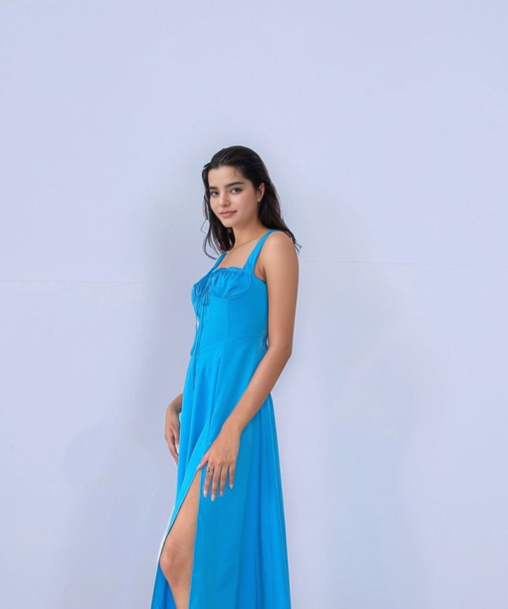 Blue Corset Slit Dress