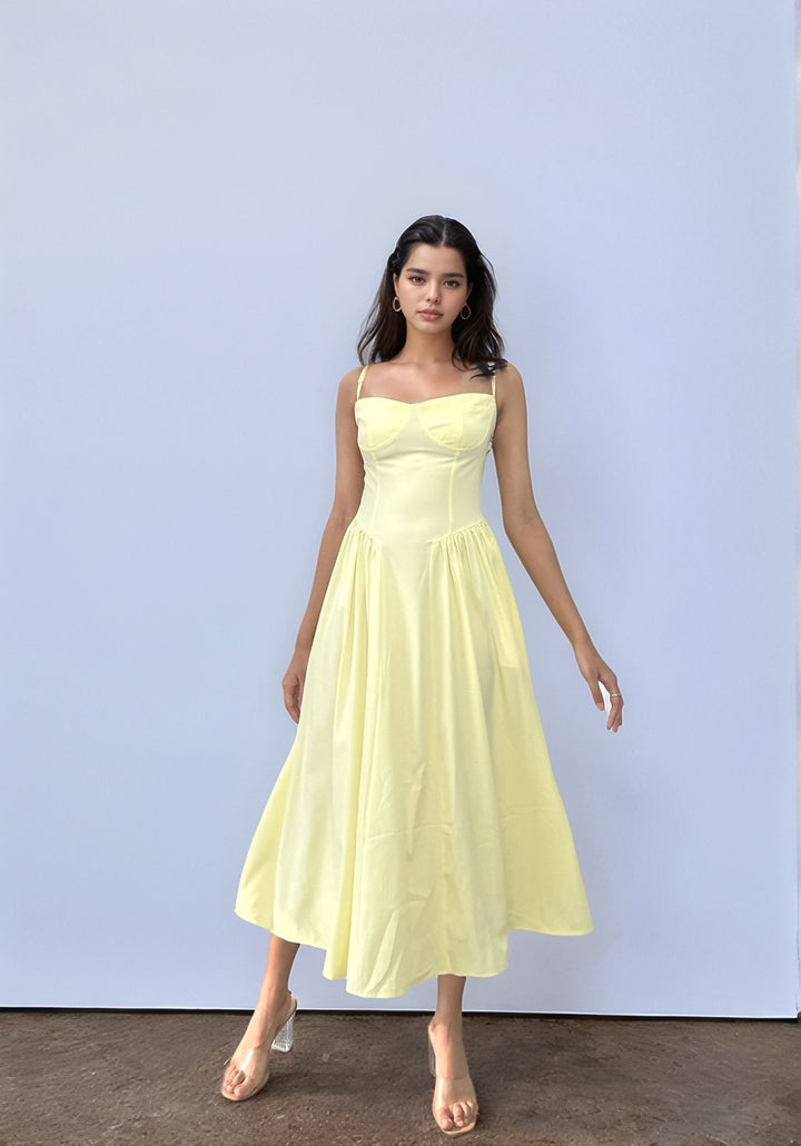 Lime Pointed Waistline Dress
