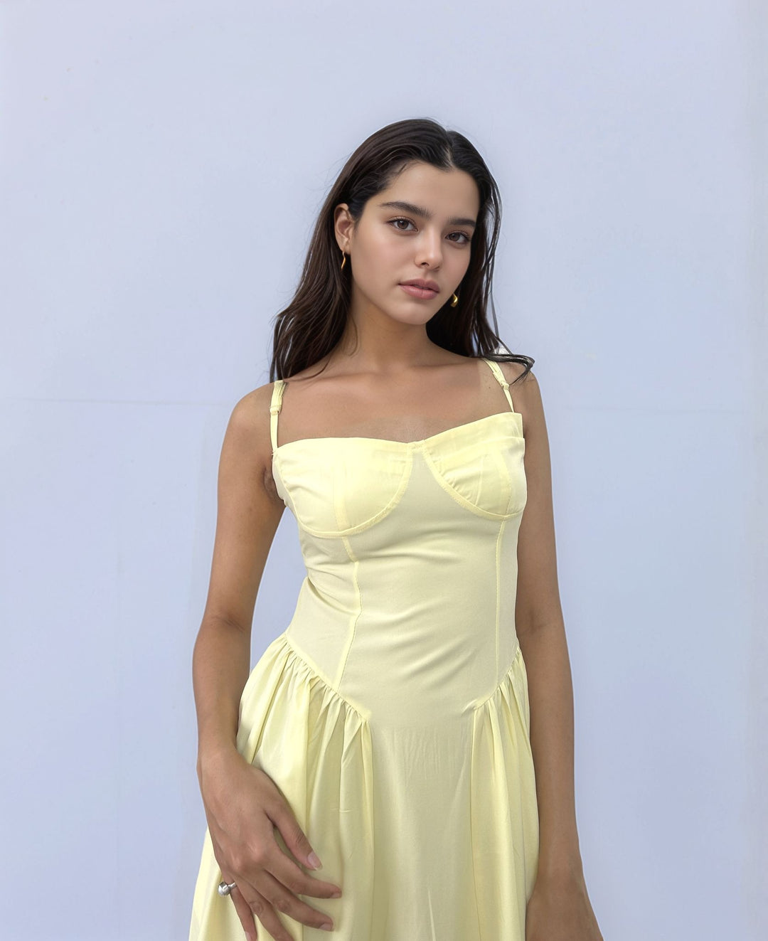 Lime Pointed Waistline Dress