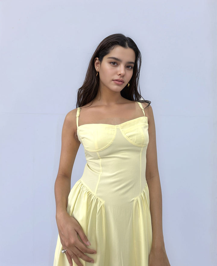 Lime Pointed Waistline Dress