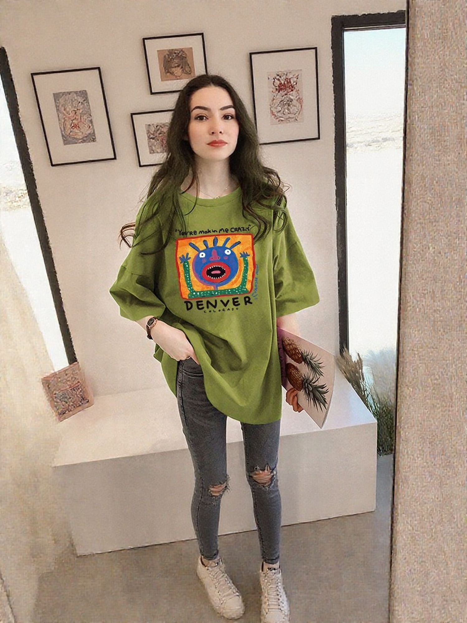 Green Chest Print Graphic Tshirt