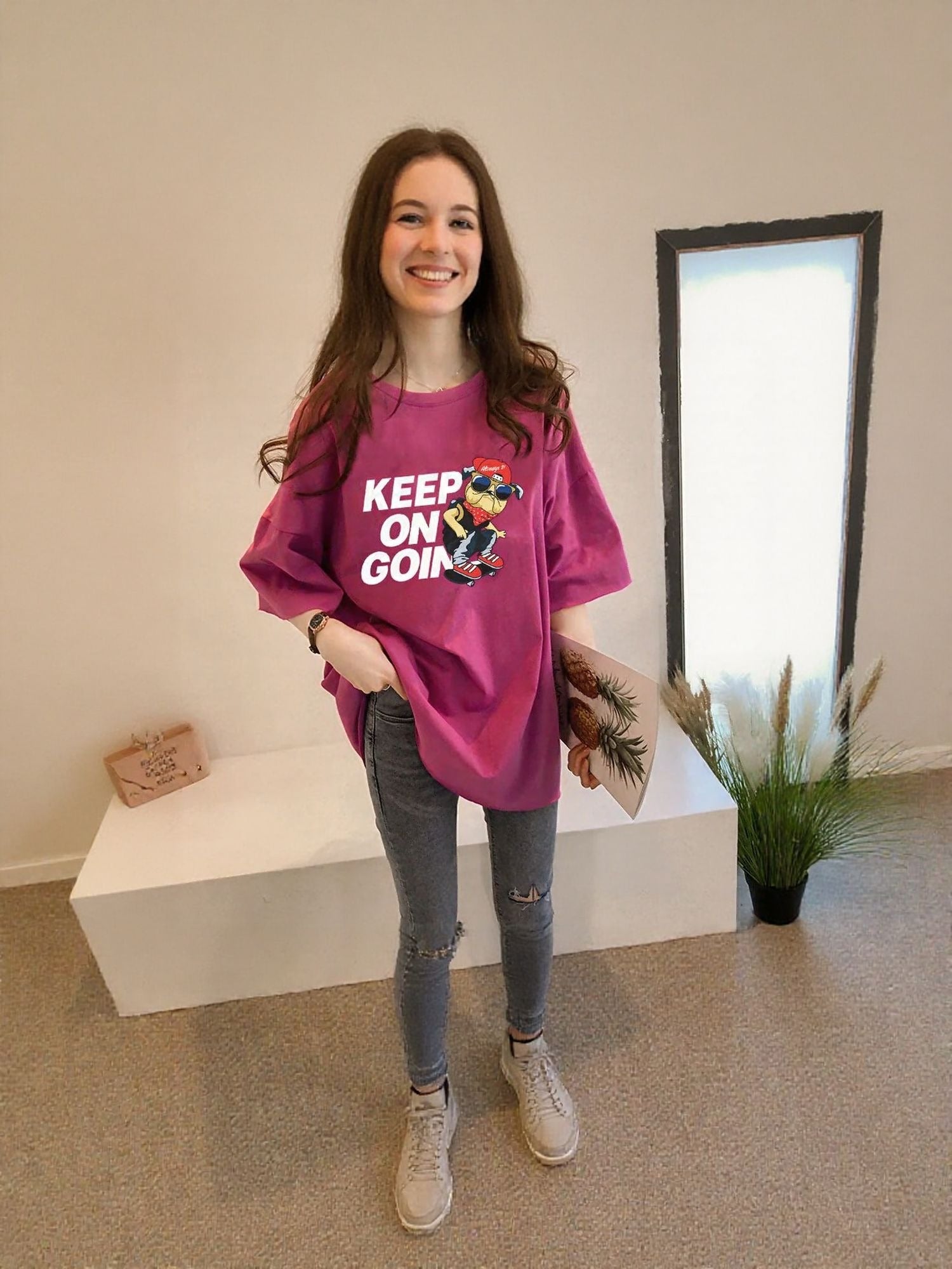 Magenta Chest Print Graphic Tshirt