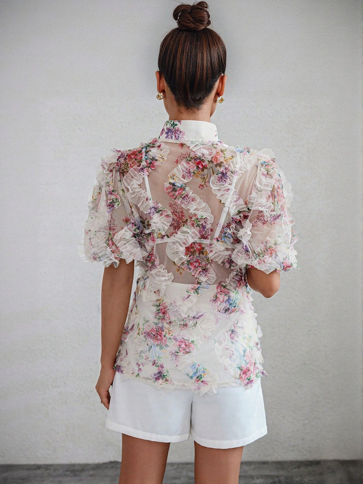 White Printed Sheer Shirt