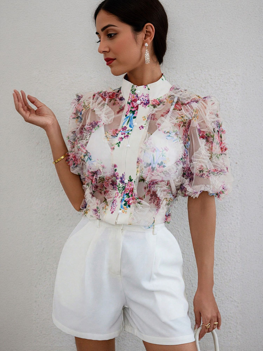 White Printed Sheer Shirt