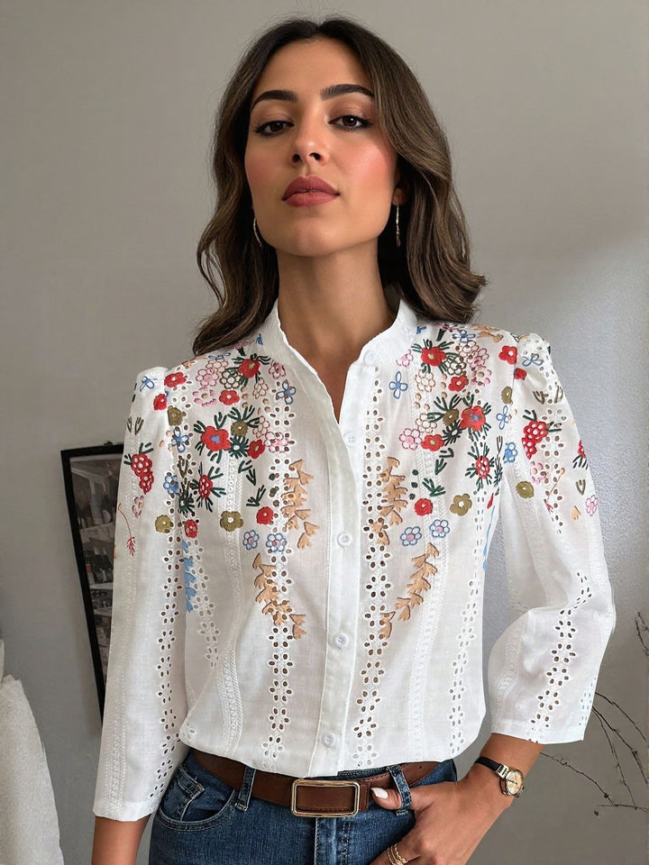 White Placement Print Shirt