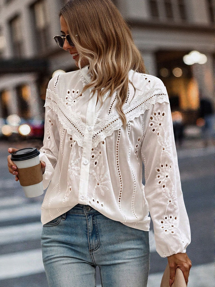 White Full Sleeves Schiffli Blouse