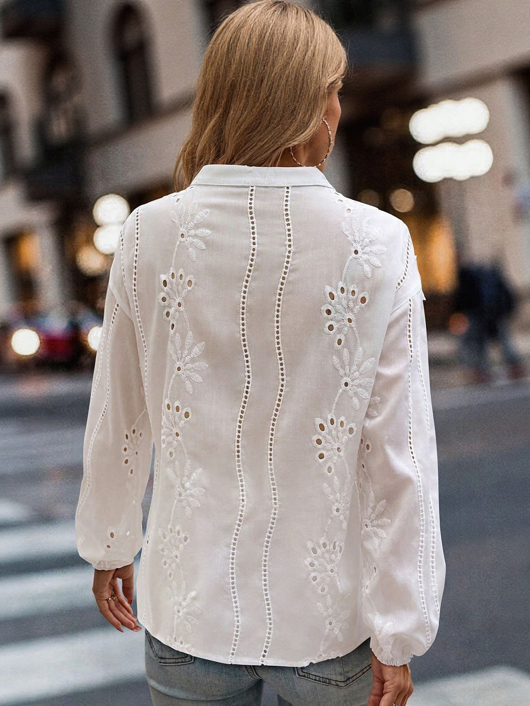 White Full Sleeves Schiffli Blouse