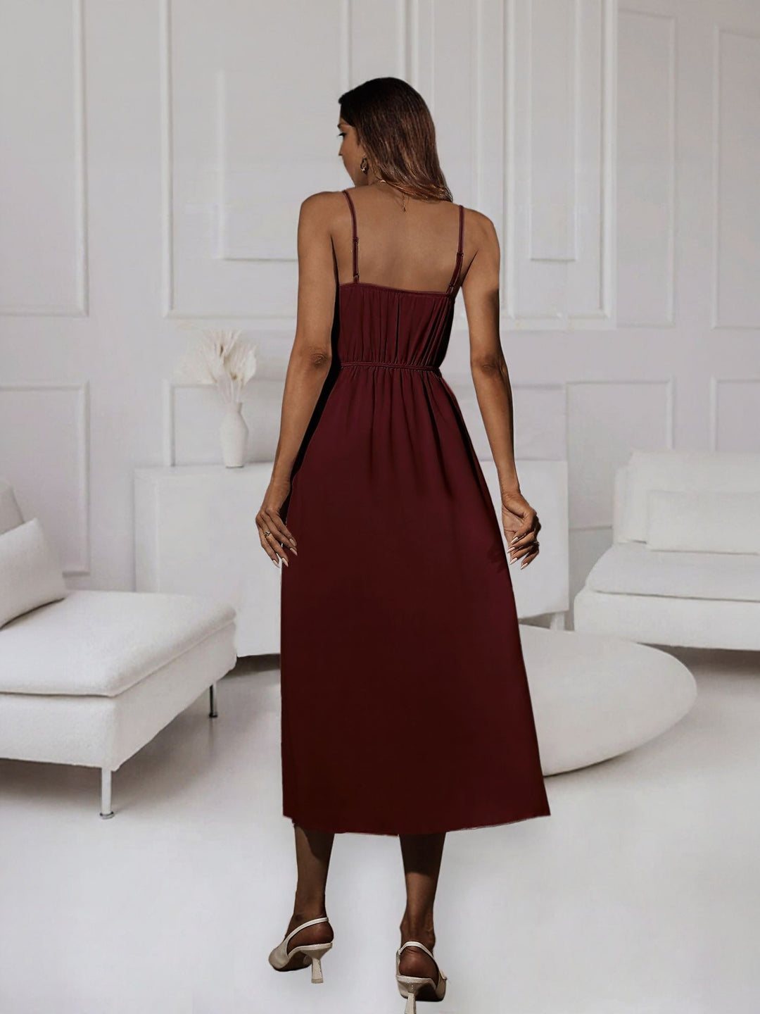 Wine High Slit Wrap Maxi Dress