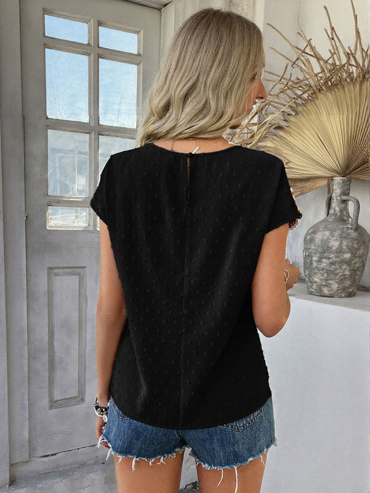 Black Solid Blouse With Crochet Sleeves