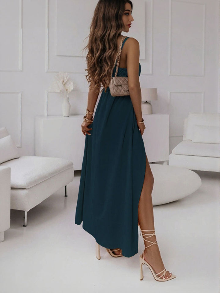 Navy Blue High Slit Wrap Maxi Dress