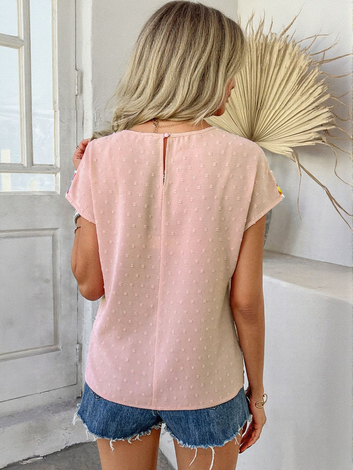 Pink Solid Blouse With Crochet Sleeves