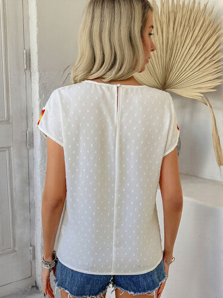 White Solid Blouse With Crochet Sleeves