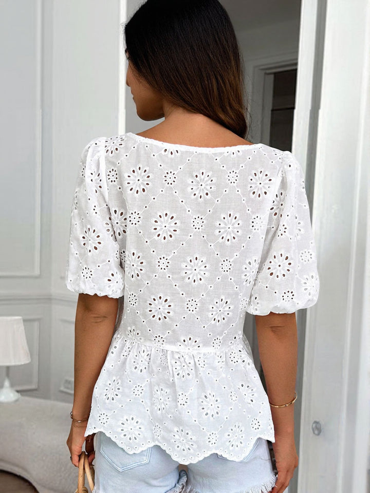 White Schiffli Front Tie Up Top