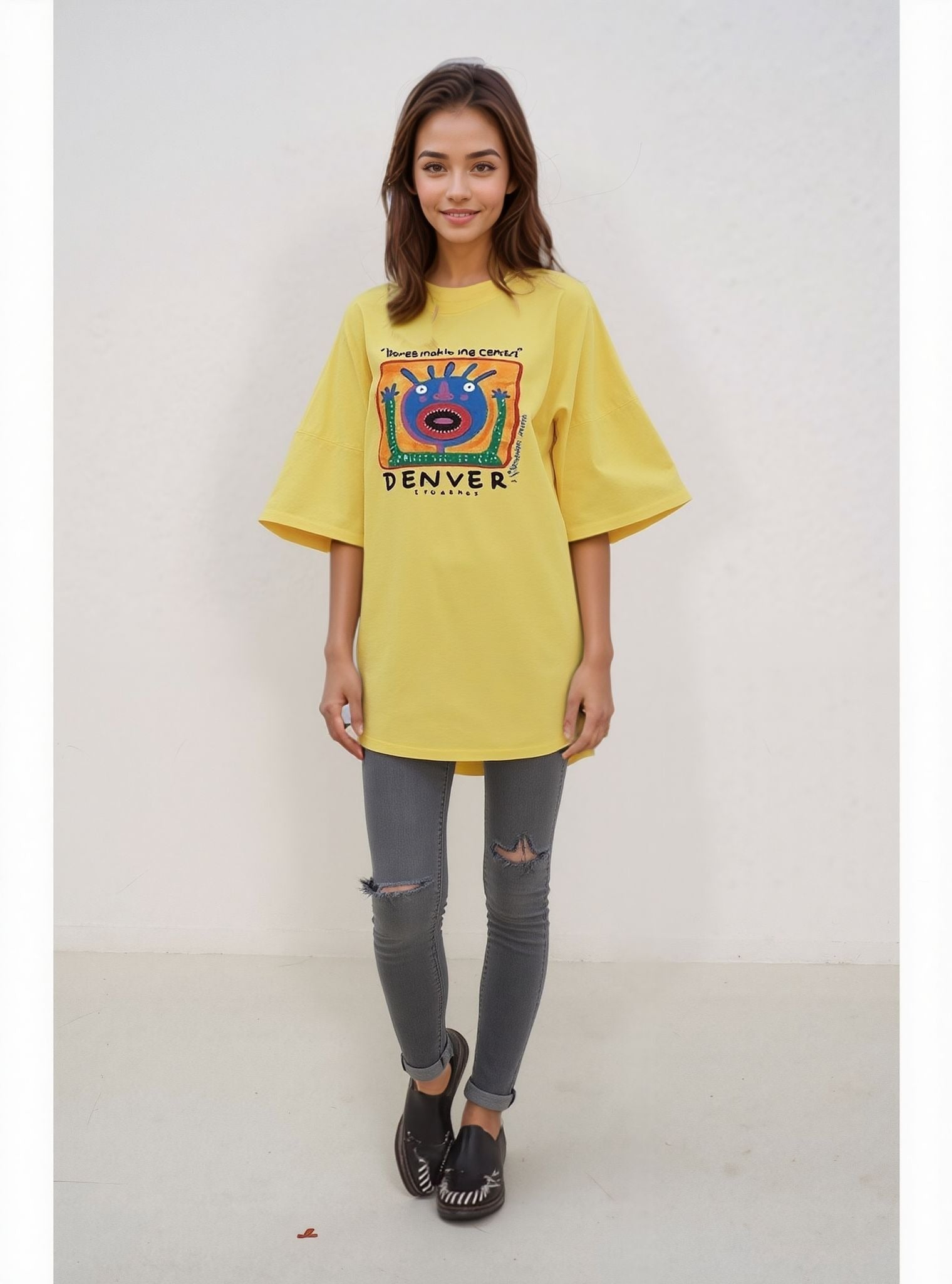 Yellow Chest Print Graphic Tshirt